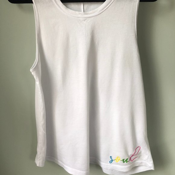 MONROW x SOULCYCLE White SOUL Embroidered Shirt - Picture 1 of 6